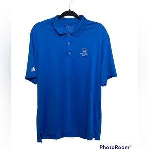 Adidas blue short sleeve golf polo shirt. Bay Hills. Large